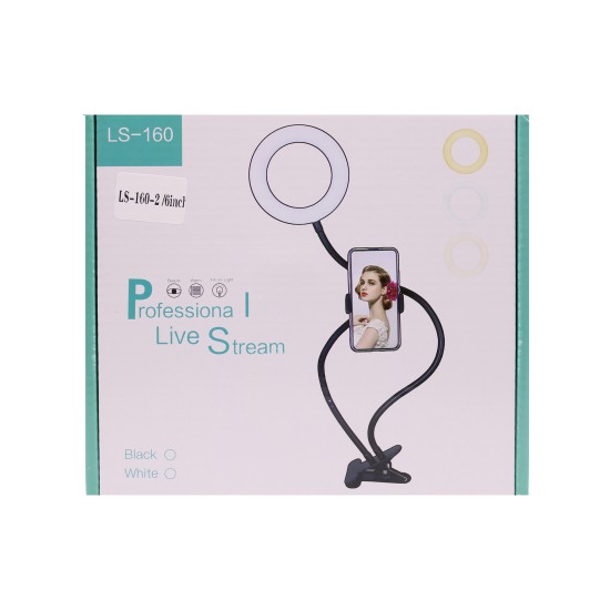 RING LIGHT LS-160-2 6.0" WITH PHONE HOLDER 3 COLOR LIGHT ADJUSTMENT BLACK RING LIGHT LS-160-2 6.0" WITH PHONE HOLDER 3 COLOR LIGHT ADJUSTMENT BLACK